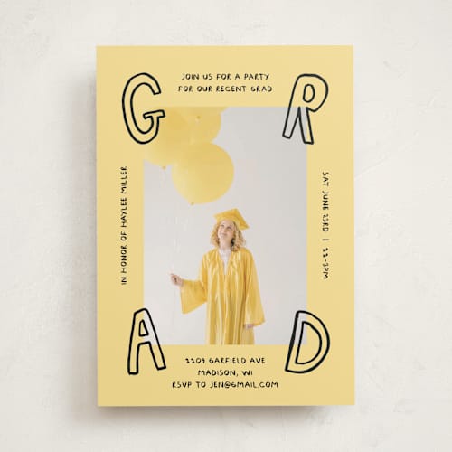 This is a butter graduation invitations with standard by Inkblot Design called outlined printing on recycled smooth signature in standard