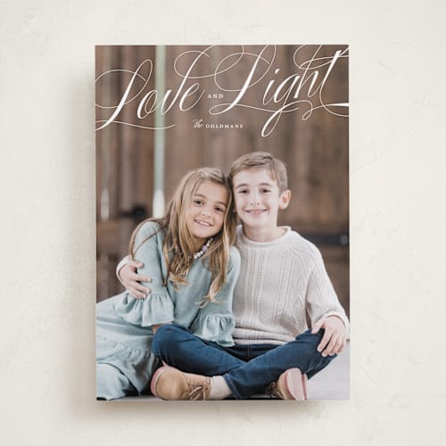 This is a snow hanukkah cards with standard by Jen Banks called love and light printing on recycled smooth signature in standard