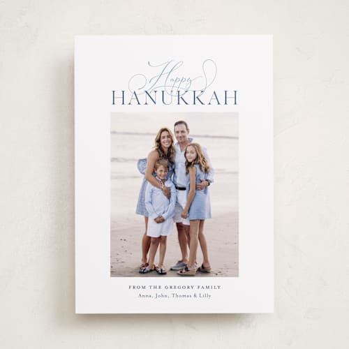 This is a glacier hanukkah cards with standard by Megan Davis called hanukkah greetings printing on recycled smooth signature in standard