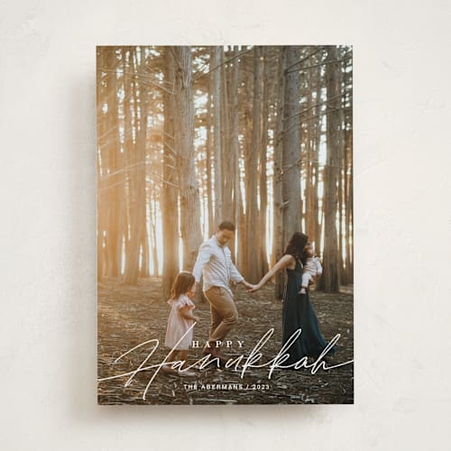 This is a snow hanukkah cards with standard by Katy Shen called timeless script printing on recycled smooth signature in standard