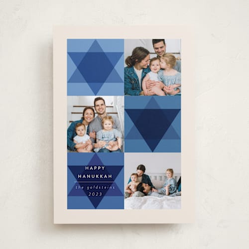 This is a cerulean hanukkah cards with standard by Morgan Kendall called mod star printing on recycled smooth signature in standard