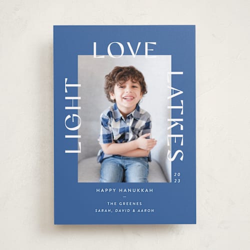 This is a powder hanukkah cards with standard by Erika Firm called here for the latkes printing on recycled smooth signature in standard