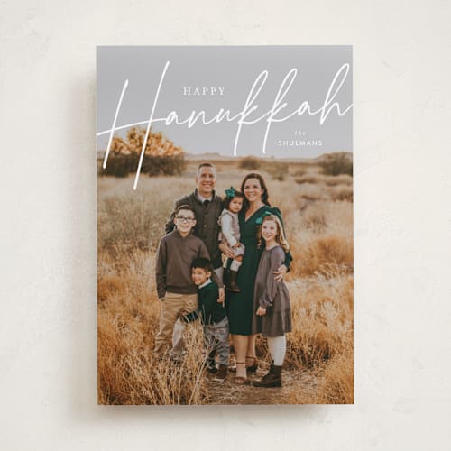 This is a snow hanukkah cards with standard by Ashley Rosenbaum called signature printing on recycled smooth signature in standard