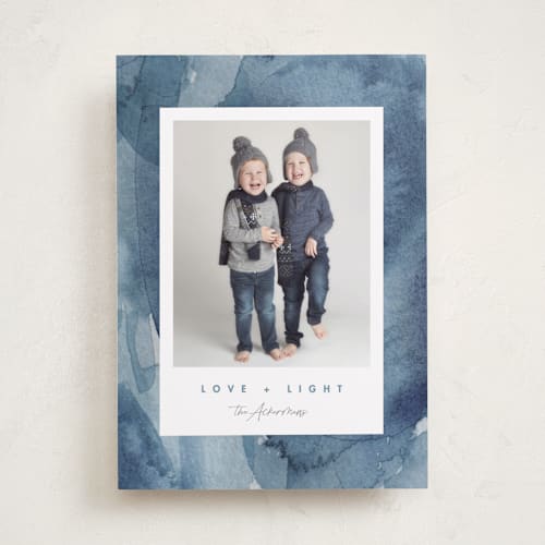 This is a cobalt hanukkah cards with standard by Susan Zinader called watercolor frame printing on recycled smooth signature in standard