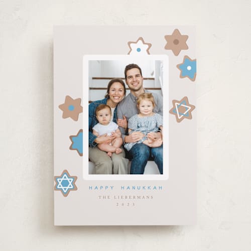 This is a creme hanukkah cards with standard by Anastasia Makarova called hanukkah cookies printing on recycled smooth signature in standard