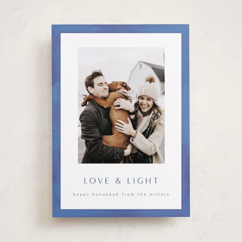 This is a dusty navy hanukkah cards with standard by AK Graphics called painted shalom printing on recycled smooth signature in standard