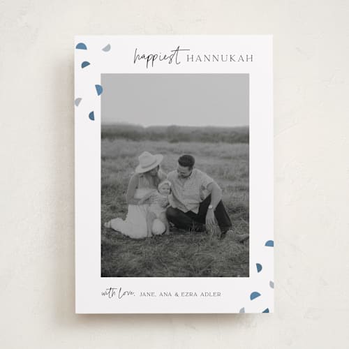 This is a snow hanukkah cards with standard by Maja Cunningham called mod hannukah printing on recycled smooth signature in standard