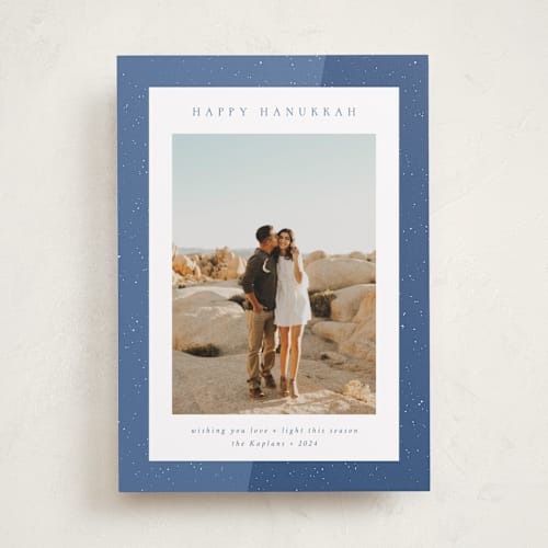 This is a celestial hanukkah cards with standard by Emily Sabol Goss called textured printing on recycled smooth signature in standard