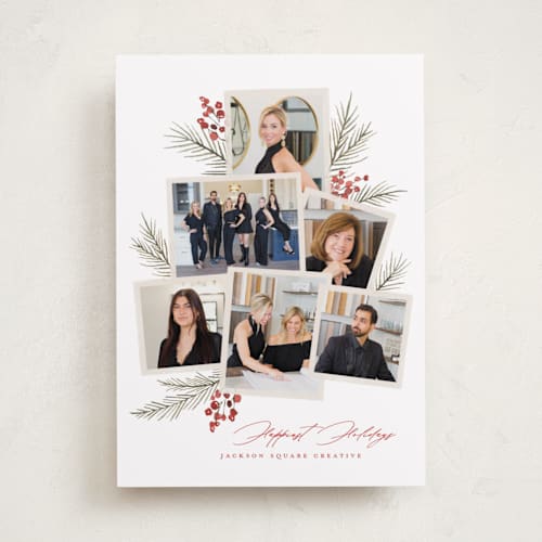 This is a holly berry business holiday cards with standard by Wildfield Paper Co called pine + sprig printing on recycled smooth signature in standard