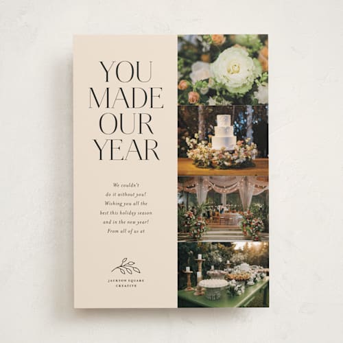 This is a vanilla business holiday cards with standard by Kamala Nahas called you made our year printing on recycled smooth signature in standard
