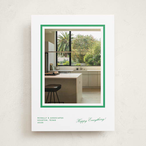 This is a wreath business holiday cards with standard by Megan Davis called poplin printing on recycled smooth signature in standard