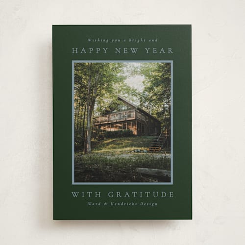 This is a pine business holiday cards with standard by Amy Kross called book plate printing on recycled smooth signature in standard