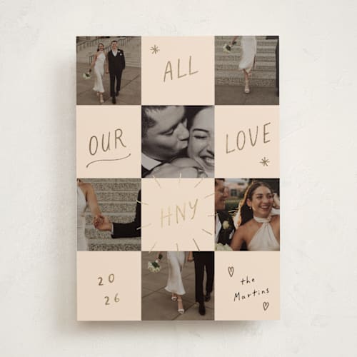 This is a ink press foil pressed holiday cards with foil pressed by Ani Somi called checkers printing on recycled smooth signature in standard