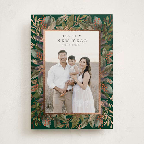 This is a fern foil pressed holiday cards with foil pressed by Chris Griffith called christmas greens printing on recycled smooth signature in standard