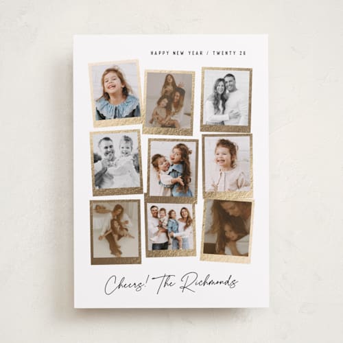 This is a snow foil pressed holiday cards with foil pressed by Hooray Creative called nine snapshots printing on recycled smooth signature in standard