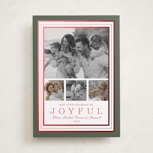 This is a fir foil pressed holiday cards with foil pressed by Alston Foster called favorite joys printing on recycled smooth signature in standard