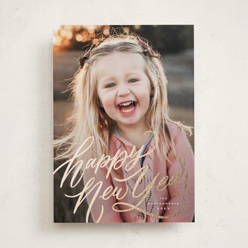 This is a twinkle lights foil pressed holiday cards with foil pressed by Wildfield Paper Co called very happy new year! printing on recycled smooth signature in standard