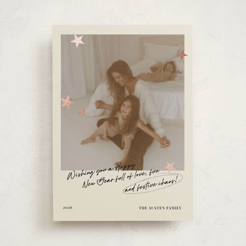 This is a hot cocoa foil pressed holiday cards with foil pressed by Helena Vitto called messy christmas printing on recycled smooth signature in standard