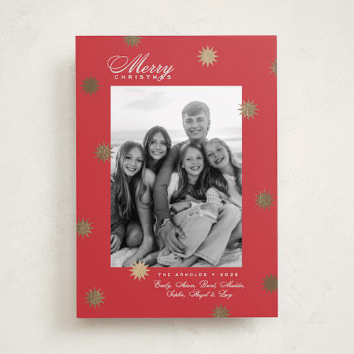 This is a ruby foil pressed holiday cards with foil pressed by Alston Foster called wonder printing on recycled smooth signature in standard