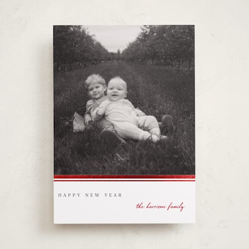 This is a berry foil pressed holiday cards with foil pressed by Maja Cunningham called candy cane stripe printing on recycled smooth signature in standard