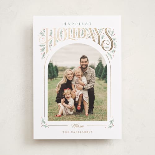 This is a starlight foil pressed holiday cards with foil pressed by Jennifer Wick called folklore printing on recycled smooth signature in standard