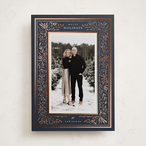 This is a midnight foil pressed holiday cards with foil pressed by Chris Griffith called special occasion printing on recycled smooth signature in standard
