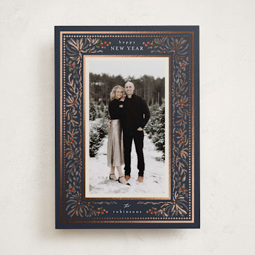 This is a midnight foil pressed holiday cards with foil pressed by Chris Griffith called special occasion printing on recycled smooth signature in standard