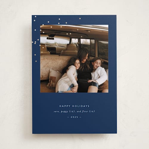 This is a icicle foil pressed holiday cards with foil pressed by Bramble Studio called starry eyed printing on recycled smooth signature in standard