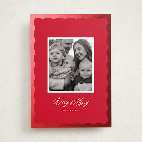 This is a cardinal foil pressed holiday cards with foil pressed by Baumbirdy called velvet printing on recycled smooth signature in standard