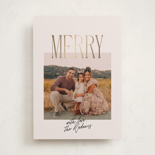 This is a eggnog foil pressed holiday cards with foil pressed by Olivia Kanaley Inman called signature printing on recycled smooth signature in standard
