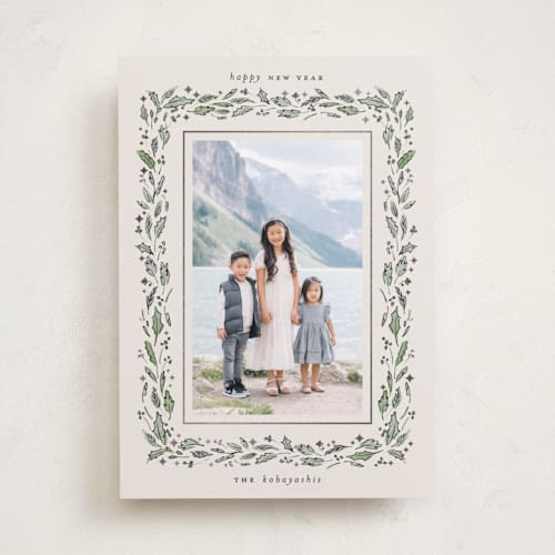 This is a forest foil pressed holiday cards with foil pressed by Pati Cascino called belle printing on recycled smooth signature in standard