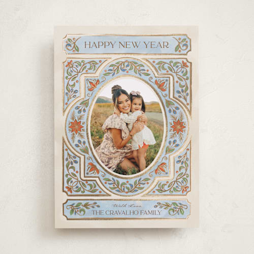 This is a eggnog foil pressed holiday cards with foil pressed by Paper Sun Studio called gilded christmas printing on recycled smooth signature in standard