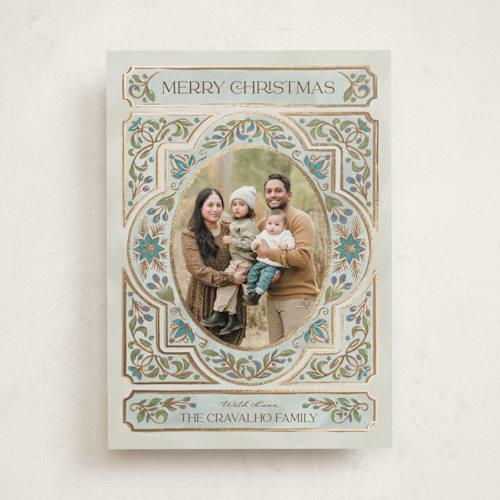 This is a juniper foil pressed holiday cards with foil pressed by Paper Sun Studio called gilded christmas printing on recycled smooth signature in standard