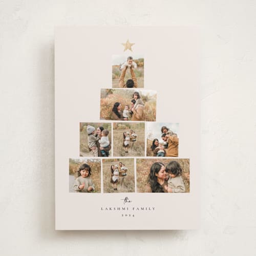 This is a eggnog foil pressed holiday cards with foil pressed by Adelyn T. called starry tree printing on recycled smooth signature in standard
