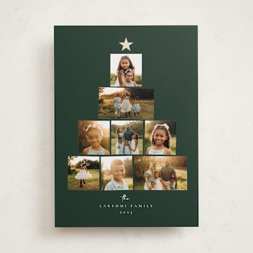 This is a pine foil pressed holiday cards with foil pressed by Adelyn T. called starry tree printing on recycled smooth signature in standard