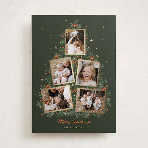 This is a pine needle foil pressed holiday cards with foil pressed by Cass Loh called christmas tree collage printing on recycled smooth signature in standard