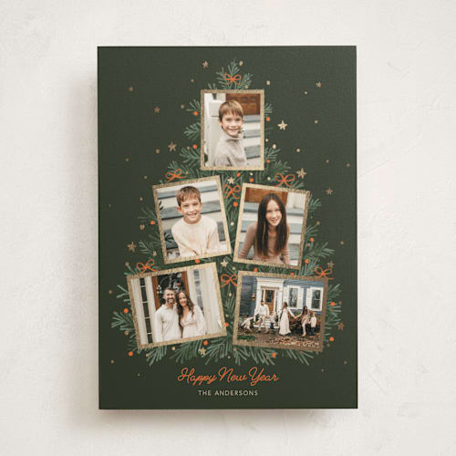 This is a pine needle foil pressed holiday cards with foil pressed by Cass Loh called christmas tree collage printing on recycled smooth signature in standard