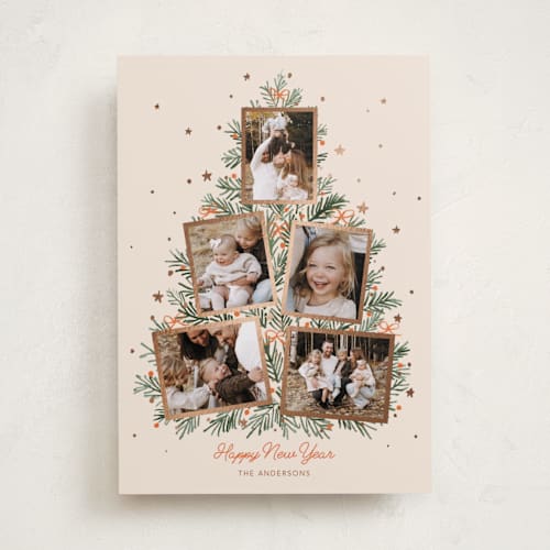 This is a pudding foil pressed holiday cards with foil pressed by Cass Loh called christmas tree collage printing on recycled smooth signature in standard