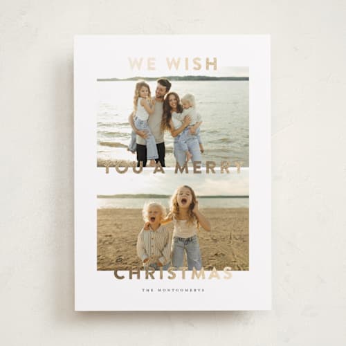 This is a blizzard foil pressed holiday cards with foil pressed by Wildfield Paper Co called merry days printing on recycled smooth signature in standard