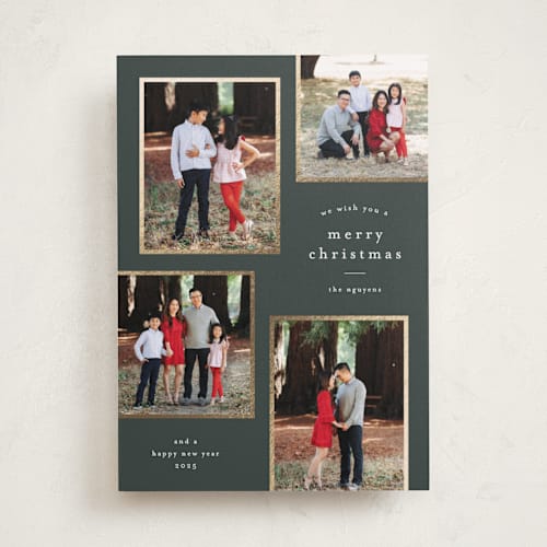 This is a spruce foil pressed holiday cards with foil pressed by Stacey Meacham called simply framed printing on recycled smooth signature in standard