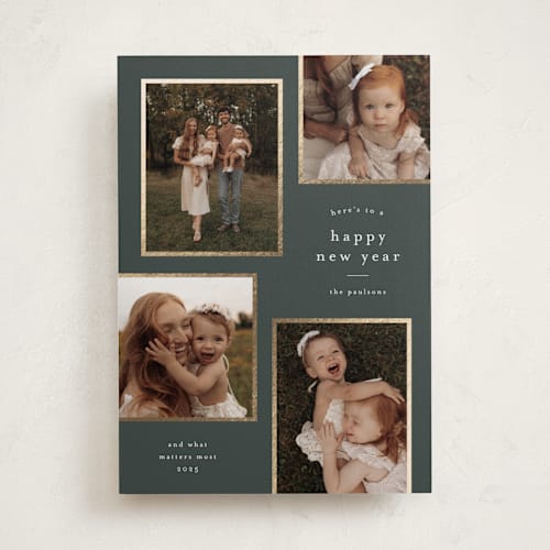 This is a spruce foil pressed holiday cards with foil pressed by Stacey Meacham called simply framed printing on recycled smooth signature in standard