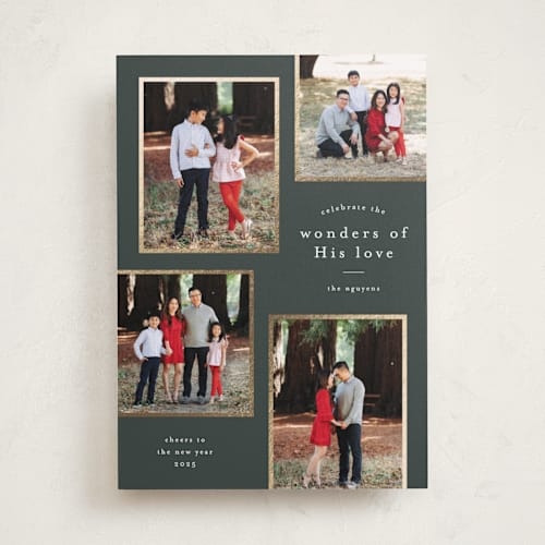 This is a spruce foil pressed holiday cards with foil pressed by Stacey Meacham called simply framed printing on recycled smooth signature in standard