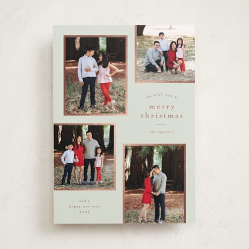 This is a vanilla foil pressed holiday cards with foil pressed by Stacey Meacham called simply framed printing on recycled smooth signature in standard