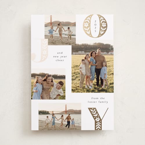 This is a snow foil pressed holiday cards with foil pressed by Laura Hankins called flora joy printing on recycled smooth signature in standard