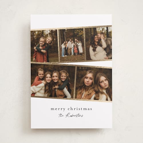 This is a snowflake foil pressed holiday cards with foil pressed by Jessica Williams called fancy film printing on recycled smooth signature in standard