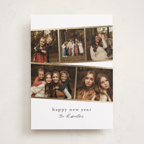 This is a snowflake foil pressed holiday cards with foil pressed by Jessica Williams called fancy film printing on recycled smooth signature in standard