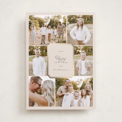 This is a eggnog foil pressed holiday cards with foil pressed by Emily Betts called six fancy printing on recycled smooth signature in standard