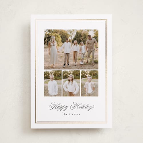 This is a snow foil pressed holiday cards with foil pressed by Erin L. Wilson called hampton house printing on recycled smooth signature in standard