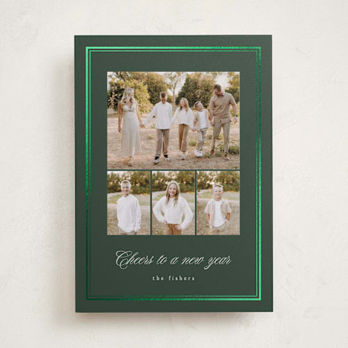 This is a forest foil pressed holiday cards with foil pressed by Erin L. Wilson called hampton house printing on recycled smooth signature in standard