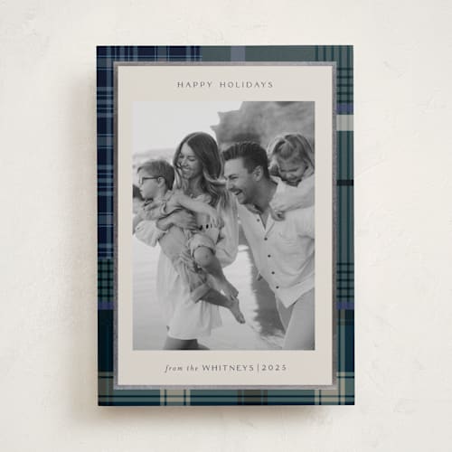 This is a sea foil pressed holiday cards with foil pressed by Makewells called antiqued plaid printing on recycled smooth signature in standard